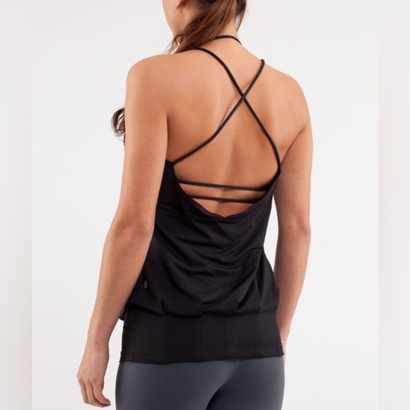lululemon athletica Tops - Flow and Go Lululemon-Black Strappy Long Mesh Tank